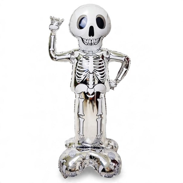 Nafukovací balónek kostlivec Halloweenská dekorácia 150 x 80 cm Veľký fóliový balónek Strieborný a biely Výzdoba na Halloween a párty 1