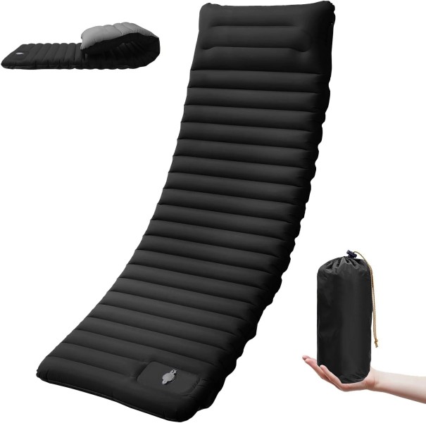 Nafukovací karimatka s vestavěnou pumpou 200 × 68 × 12,7 cm nylon TPU s integrovaným polštářem pro kempování turistiku černá