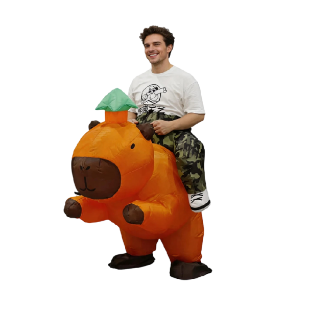 Nafukovací kostým kapybara Efekt jízdy na zvířeti Univerzální velikost 160–185 cm Polyester Oranžové provedení Na karneval a firemní akce 1