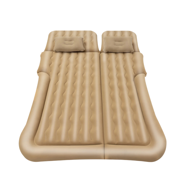 Nafukovací matrace do auta 174 x 126 cm se zvýšenými okraji pumpou a dvěma nafukovacími polštáři béžová vhodná do SUV na spaní v přírodě 1