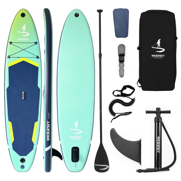 Nafukovací Paddleboard Sada 11' 335 x 81 x 15 cm Trojvrstvý PVC EVA Pad Nosnost 180 kg s Pumpou Pádlem a Ploutví Pro Začátečníky i Rodiny zelená
