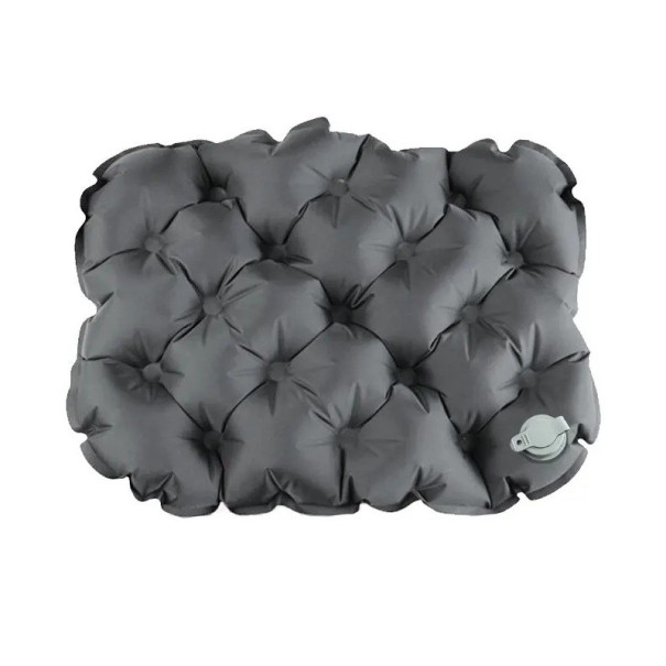 Nafukovací vankúš 40 × 30 × 5 cm nylon TPU 40D ultralehký cca 80 g vodoodolný pre kempovanie turistiku cestovanie sivá