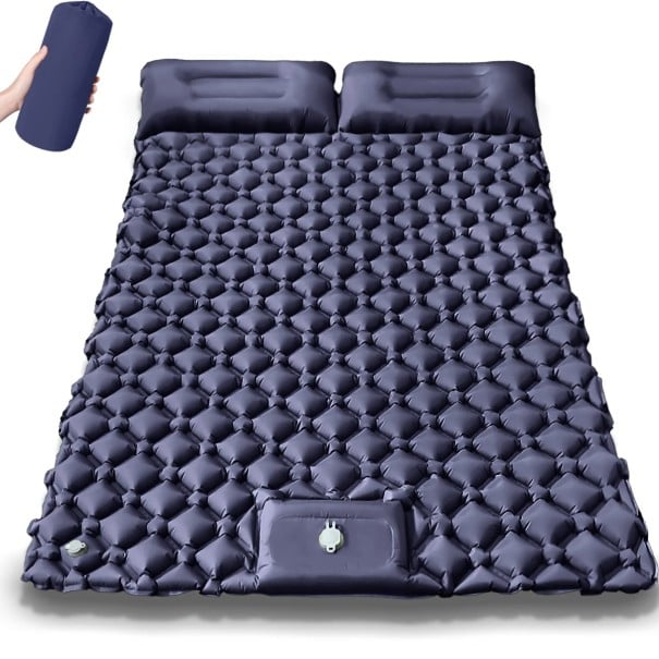 Nafukovacia karimatka pre 2 osoby s vstavanou pumpou 190 × 120 × 5 cm nylon TPU ultralehká 1,2 kg s vankúšom 17 cm na kempovanie tmavo modrá