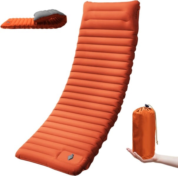 Nafukovacia karimatka s integrovanou pumpou 200 × 68 × 12,7 cm nylon TPU s integrovaným vankúšom pre kempovanie turistiku oranžová