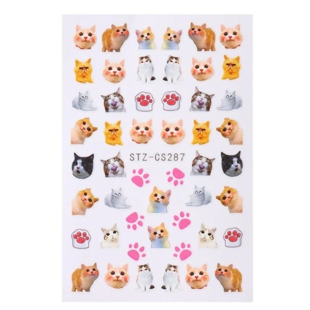 Nageldekaler katt hund kanin 3D koreansk tecknad djur självhäftande klistermärken nail art dekoration manikyr söta motiv tillbehör 1