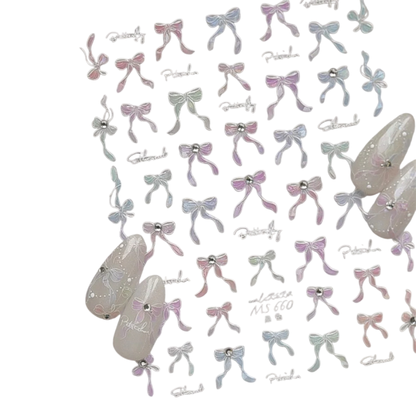 Nagelstickers met strikken Pastel Nail Art transfers Zoete zelfklevende nageldecoraties Elegante 3D DIY accessoires voor versiering 1