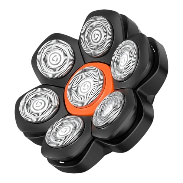 Náhradní holicí hlava 7D pro holicí strojky na hlavu Magnetické uchycení 7 rotačních hlav Nerezová ocel Černá a oranžová Pro plešaté muže 1