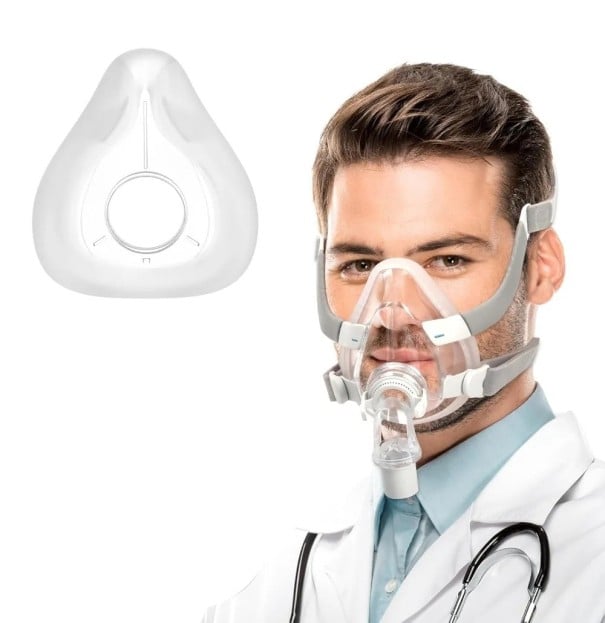 Náhradní silikonová maska kompatibilní s AirFit F20 velikost M s výškou 9,9 cm průhledná přes nos i ústa na masku CPAP pro dospělé 1