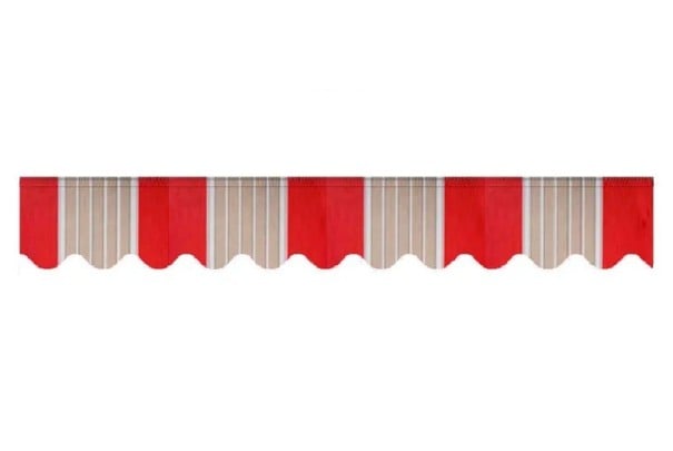 Náhradný Banner Slnečná Clona Vodotesná Látková Páska 550 x 25 cm Pre Obchodnú Markýzu Pruhovaný Vzor Vlnitý Okraj Vonkajšie Použitie sivo-červená