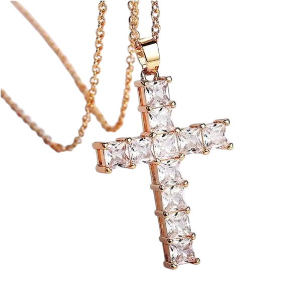 Náhrdelník s přívěskem křížku Krystaly 37 x 20 mm Zinková slitina Unisex šperk na párty i běžné nošení pro ženy i muže jako dárek zlatá