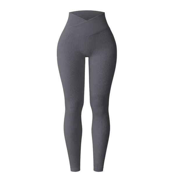 Nahtlose Gym-Leggings für Damen mit hoher V-Taille, elastischer, schmaler Fitnesshose in Knöchellänge, bequeme Sport-Leggings grau M