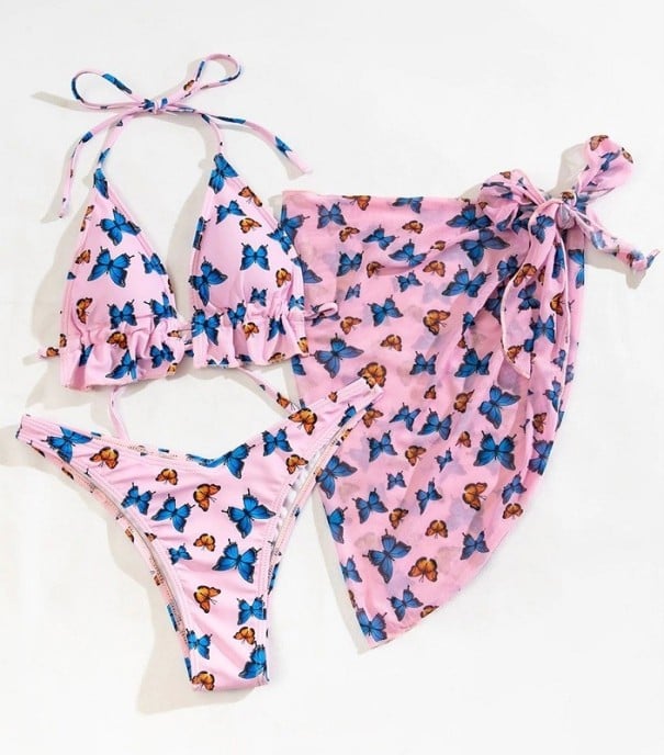 Naisten bikini huivilla P367 vaaleanpunainen M