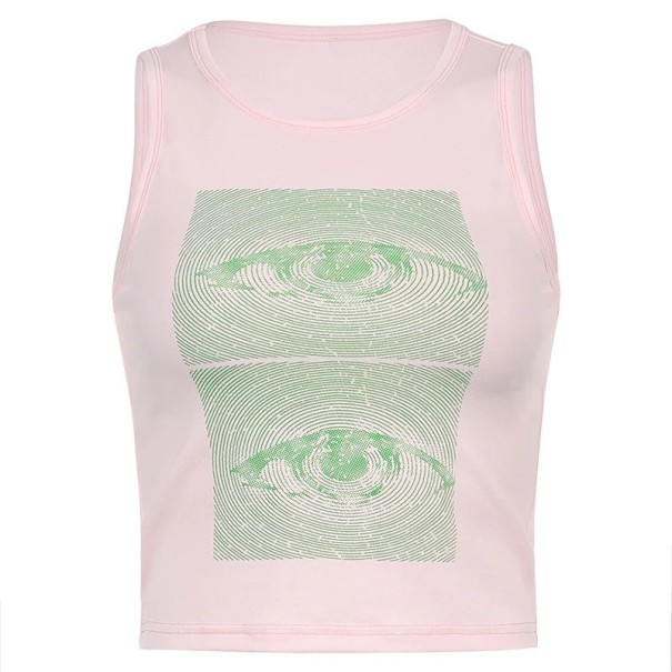 Naisten crop top yksivärinen silmätulostuksella O-mallinen kaula-aukko leveillä olkaimilla polyesteri spandex moderni toppi vaaleanpunainen M