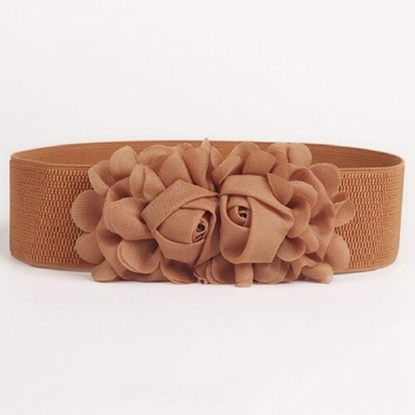 Naisten joustava vyö kukalla vaaleanruskea