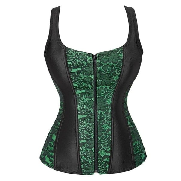 Naisten korseetti Yksivärinen O-kaula-aukko Vetoketju kaula-aukossa Merkit Polyesteri Spandex Tyylikkäät alusvaatteet vihreä 3XL