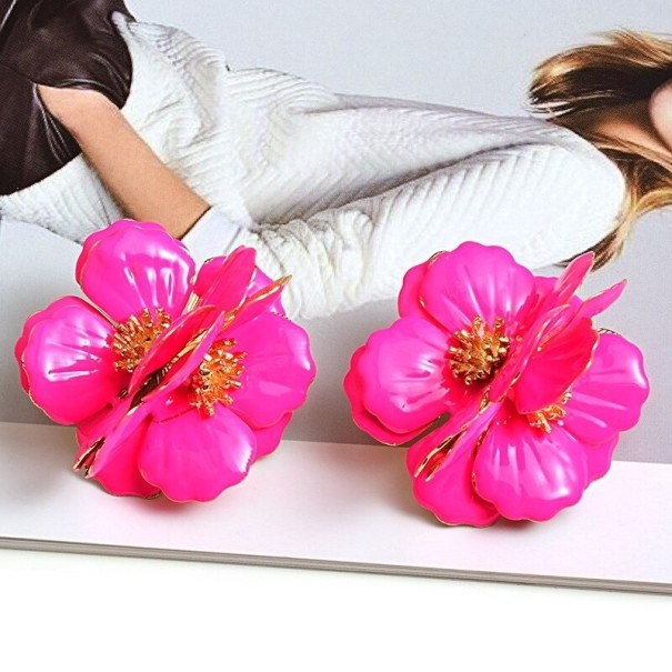 Naisten kukkakorvakorut G1418 tummanvaaleanpunainen