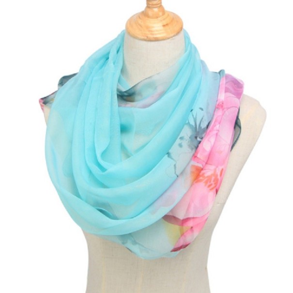 Naisten kukkakuvioinen huivi J2997 turkoosi