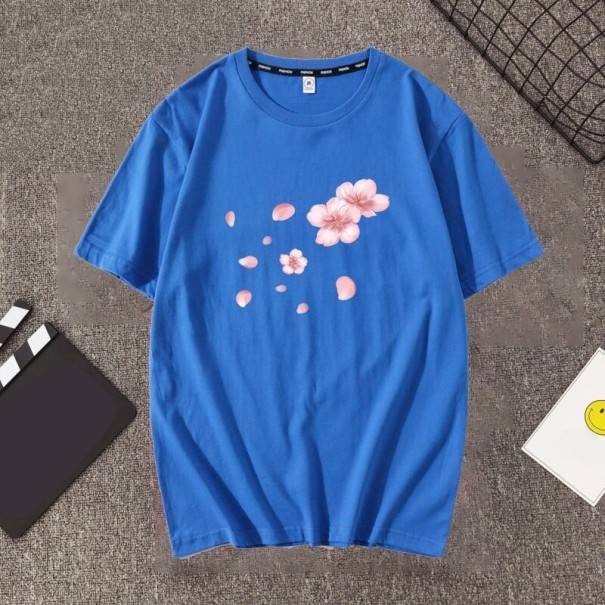 Naisten kukkakuvioinen T-paita A1303 sininen S