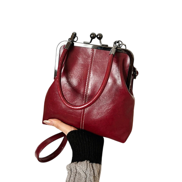 Naisten laukku vintage-tyylissä 19 x 5 x 20 cm Elegantti pienempi olkalaukku Keinonahka ja polyesteri viininpunainen