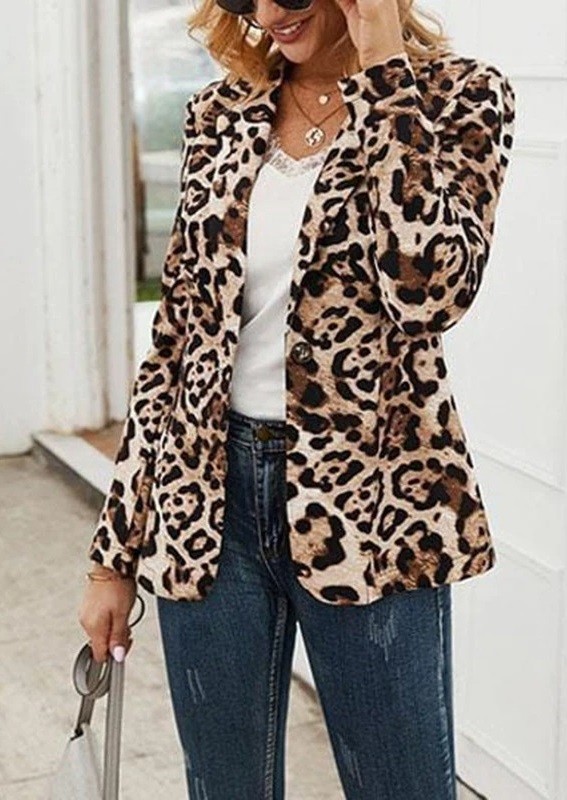 Naisten leopardikuvioinen bleiseri XL 2