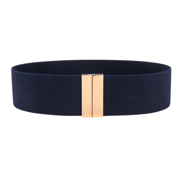 Naisten leveä joustava vyö 65 x 5 cm Kullanvärinen metallisolki Elegantti pukuvyö Vyötärön muotoileva Tyylikäs vaatekaapin asuste tummansininen