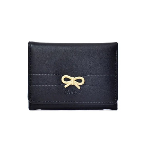 Naisten lompakko 11 x 8 x 2 cm rusetilla Värjätty pinta Pehmeä hieno keinonahka Kompakti elegantti muotoilu musta