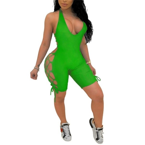 Naisten lyhyt haalari, jossa on paljas selkä vihreä L