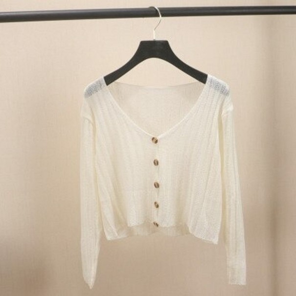 Naisten lyhyt neulepusero A2325 valkoinen