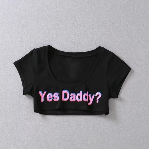 Naisten lyhythihainen toppi Yes Daddy musta