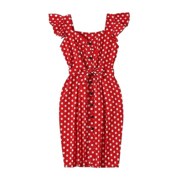 Naisten minimekko, jossa on pilkkuja punainen S