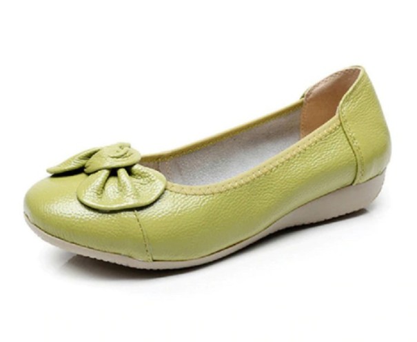 Naisten nahkaiset ballerinat rusetilla J2819 vihreä 40