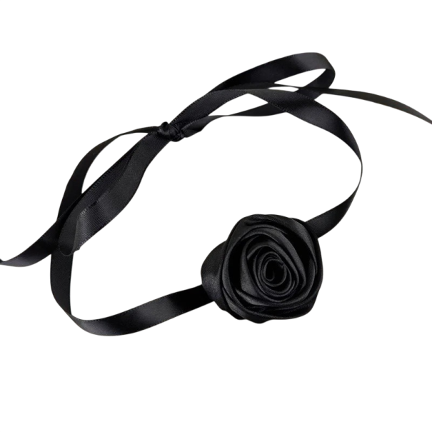 Naisten nauhakiinnitteinen choker pitsillä ja ruusulla, eri värejä, tyylikäs muotilisäke, joka sopii juhlavaan ja vapaa-ajan käyttöön musta