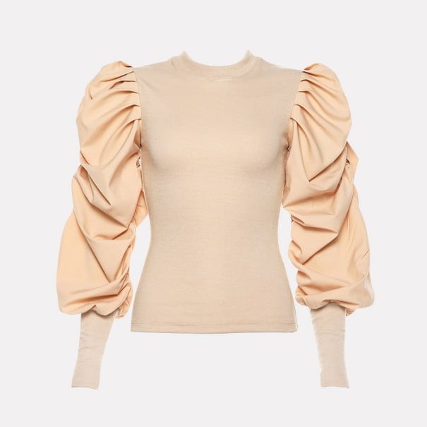 Naisten neulepusero, jossa on puhvihihat beige M