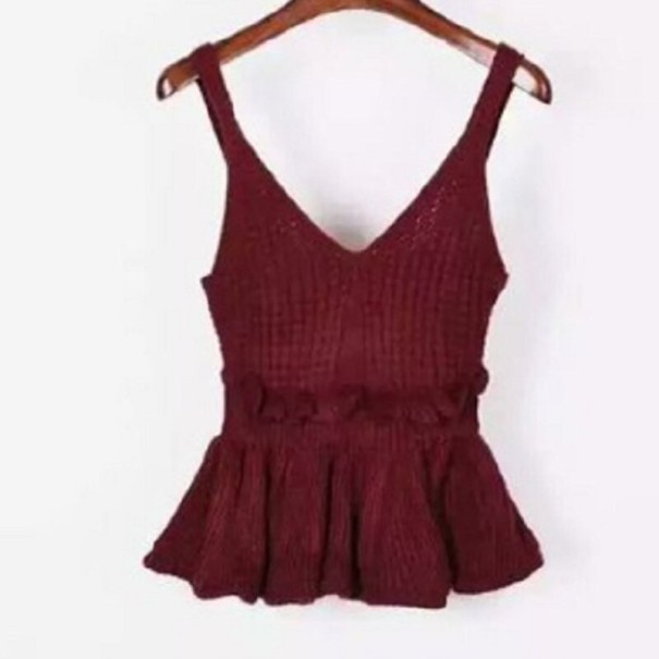 Naisten neulottu toppi viininpunainen