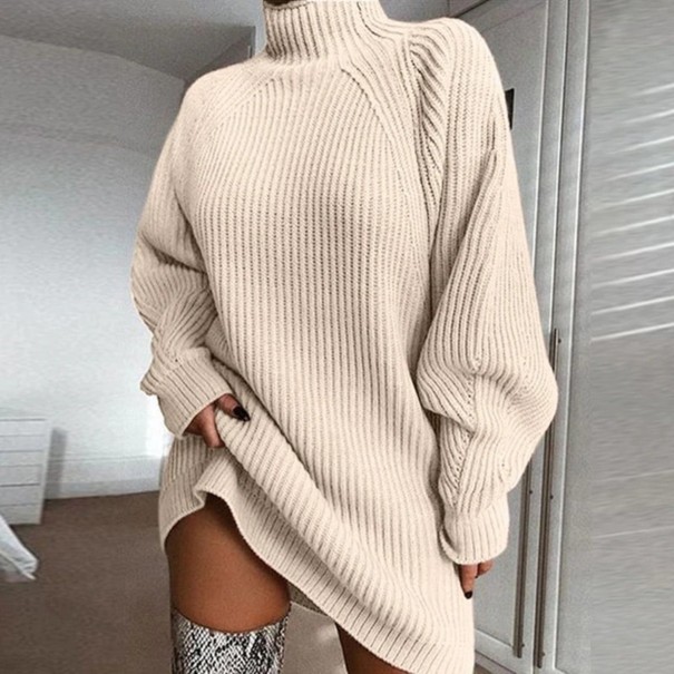 Naisten neulottu ylisuuri poolopaita G320 beige L