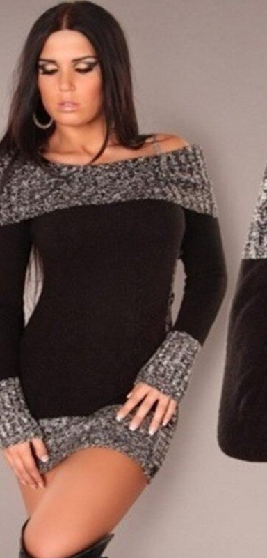 Naisten olkapäät paljastava neulepusero musta XL