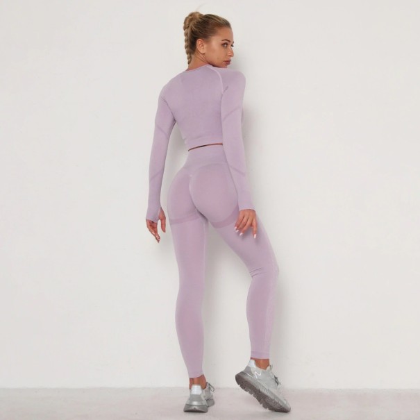 Naisten pitkähihainen crop toppi ja leggingsit vaaleavioletti XS