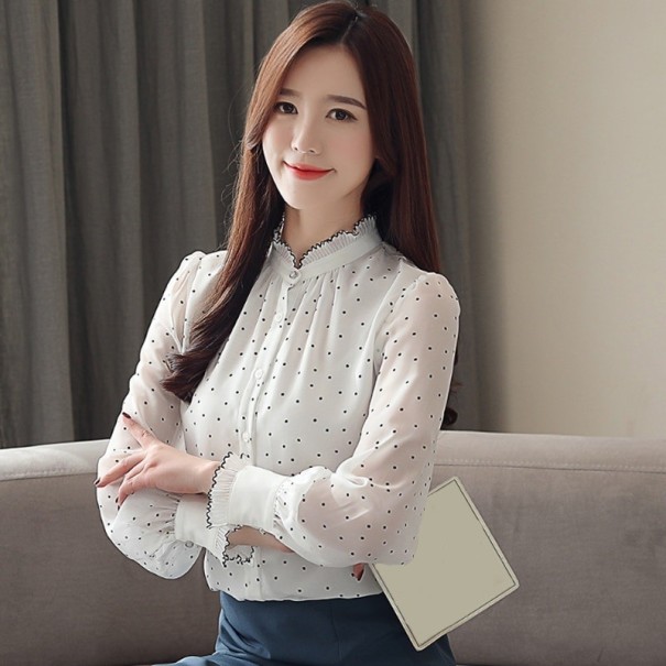 Naisten pitkähihainen pilkullinen paita valkoinen XS