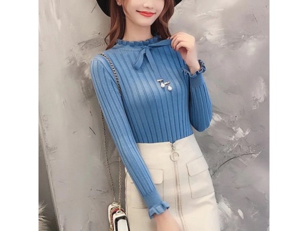 Naisten poolopaidat rusetilla sininen