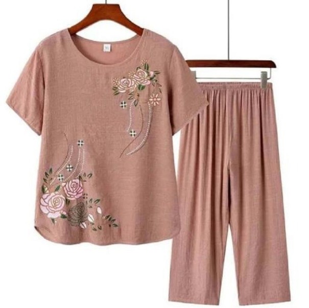 Naisten pyjama P2778 kahvinvärinen S