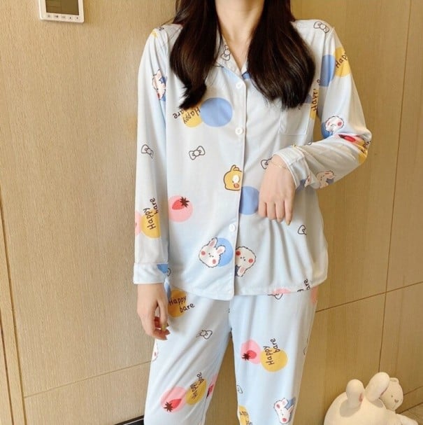 Naisten pyjama P2937 vaaleansininen L