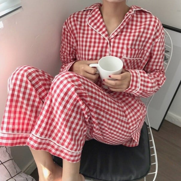 Naisten ruudullinen pyjama P2662 punainen XS