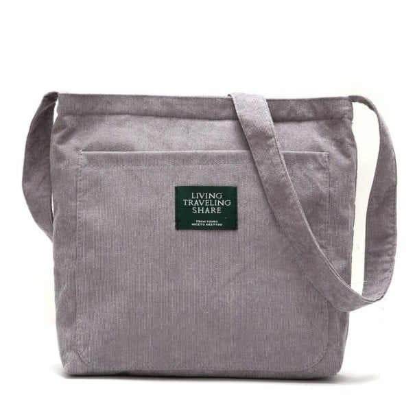 Naisten samettikassi olalle leveällä hihnalla ja suurella etutaskulla Pehmeä kauppakassi ja koulukassi 34 x 37 cm harmaa