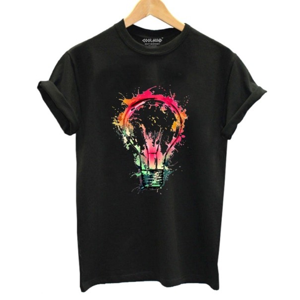 Naisten T-paita, jossa on hehkulamppukuvio musta L