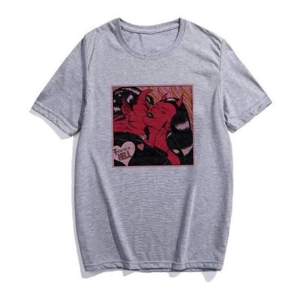 Naisten T-paita, jossa on paholainen printti harmaa S