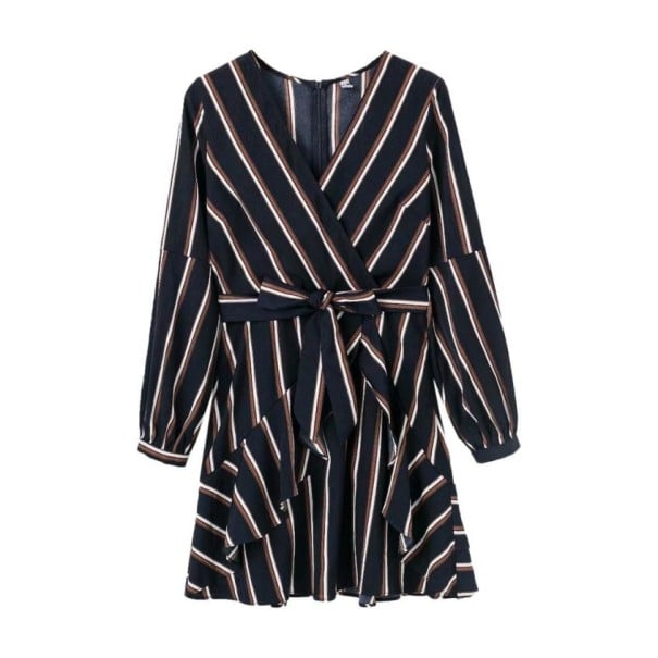 Naisten tummansininen raidallinen mekko S