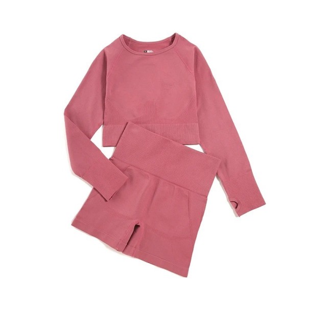 Naisten urheiluasu Lyhyet housut ja pitkähihaiset t-paita Yksivärinen fitness-asuste nylonista vaaleanpunainen M