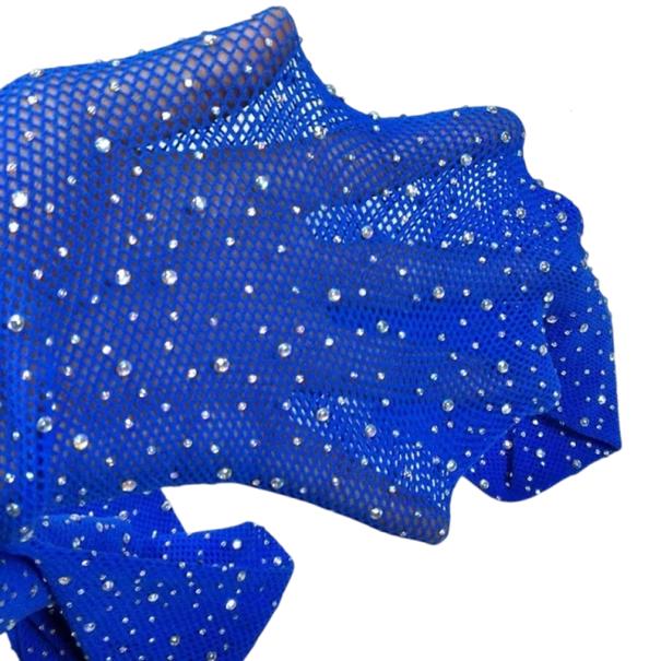 Naisten verkkosukkahousut timantinmuotoisilla strasseilla, kiiltävät nailonsukkahousut kristalleilla, muodikkaat verkkosukkahousut juhliin sininen