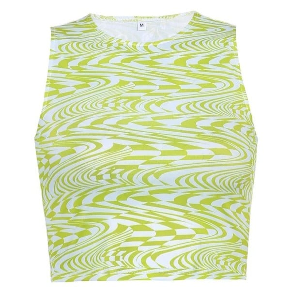 Naisten yksinkertaisella kuviolla varustettu crop top O-mallinen pääntie leveillä olkaimilla polyesteri spandex mukava moderni toppi vihreä S