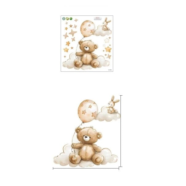 Naklejka na ześć 38 x 35 cm Medwiedź z królikiem Przezroczysty matowy winyl Delikatna dekoracja ścienna do pokoju dziecięcego Łatwa aplikacja 1